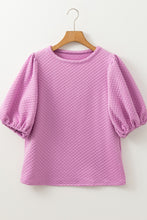 Load image into Gallery viewer, Textured Round Neck Puff Sleeve Blouse
