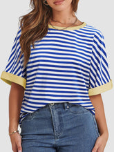 Load image into Gallery viewer, Contrast Striped Round Neck Half Sleeve T-Shirt
