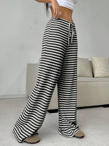 Tied Striped Wide Leg Pants