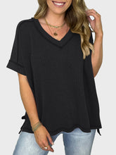 Load image into Gallery viewer, Lovelet Texture V-Neck Half Sleeve T-Shirt
