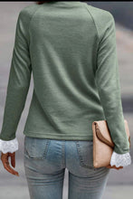 Load image into Gallery viewer, Lace Detail Round Neck Long Sleeve T-Shirt
