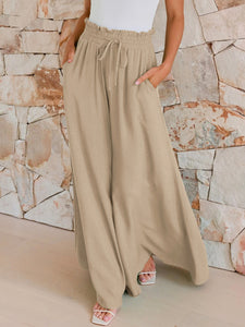 Drawstring Wide Leg Pants with Pockets