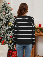 Load image into Gallery viewer, Sequin Santa Striped Round Neck Long Sleeve Sweater
