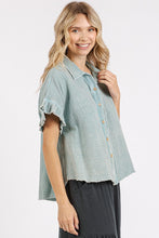 Load image into Gallery viewer, Mittoshop Mineral Washed Button Down Flounce Sleeve Shirt
