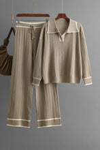 Load image into Gallery viewer, Contrast Trim Johnny Collar Top and Drawstring Pants Sweater Set
