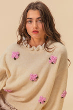 Load image into Gallery viewer, BiBi Ruffled Crochet Flower Dropped Shoulder Sweater
