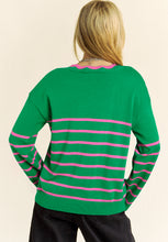 Load image into Gallery viewer, Bow Striped V-Neck Long Sleeve Cardigan
