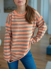 Load image into Gallery viewer, Distressed Striped Round Neck Long Sleeve Sweater
