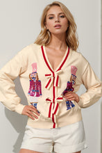 Load image into Gallery viewer, Double Take Full Size Nutcracker Sequin Bow Decor Cardigan
