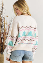 Load image into Gallery viewer, Christmas Tree Ribbed Hem Dropped Shoulder Sweater
