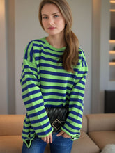 Load image into Gallery viewer, Distressed Striped Round Neck Long Sleeve Sweater
