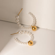 Load image into Gallery viewer, Stainless Steel Synthetic Pearl C-Hoop Earrings
