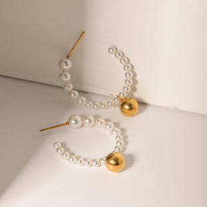 Stainless Steel Synthetic Pearl C-Hoop Earrings