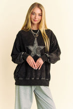 Load image into Gallery viewer, Davi &amp; Dani Stud Star Patch Acid Washed Sweatshirt
