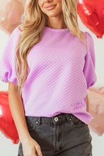 Load image into Gallery viewer, Textured Round Neck Puff Sleeve Blouse
