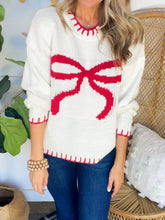 Load image into Gallery viewer, Bow Round Neck Long Sleeve Sweater
