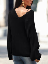 Load image into Gallery viewer, Full Size Lace Up V-Neck Long Sleeve Sweater
