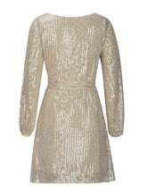 Load image into Gallery viewer, Sequin Tie Waist Long Sleeve Mini Dress
