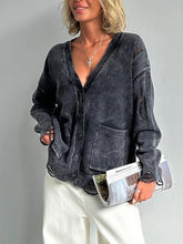 Load image into Gallery viewer, Distressed Button Down Long Sleeve Cardigan
