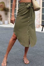 Load image into Gallery viewer, Tie Belt Frill Trim Buttoned Skirt
