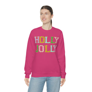 Faux Chenille Holly Jolly Unisex Heavy Blend™ Crewneck Sweatshirt