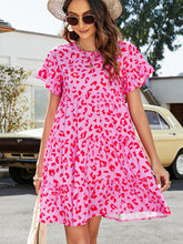 Load image into Gallery viewer, Leopard Short Flounce Sleeve Tiered Dress
