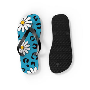 Leopard Daisy Teal Flip Flops