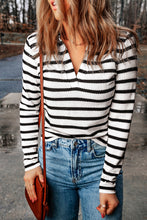 Load image into Gallery viewer, Striped Johnny Collar Long Sleeve Knit Top
