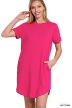 Load image into Gallery viewer, ROLLED SHORT SLEEVE ROUND NECK DRESS
