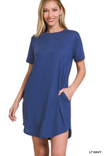 Load image into Gallery viewer, ROLLED SHORT SLEEVE ROUND NECK DRESS

