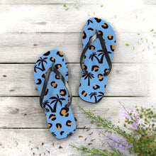 Load image into Gallery viewer, Palm Tree Blue Flip Flops
