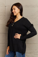 Load image into Gallery viewer, Full Size Buttoned Dropped Shoulder Raw Hem Pullover Sweater
