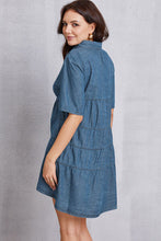 Load image into Gallery viewer, Button Up Collared Neck Tiered Denim Dress
