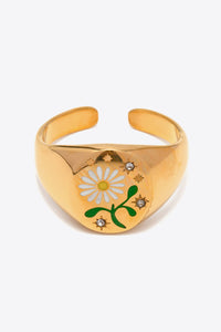 Flower Pattern Stainless Steel Open Ring