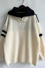Load image into Gallery viewer, Quarter Zip Striped Dropped Shoulder Sweater
