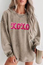 Load image into Gallery viewer, XOXO Sequin Round Neck Dropped Shoulder Sweatshirt
