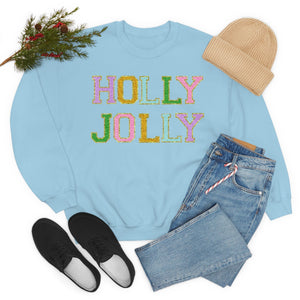 Faux Chenille Holly Jolly Unisex Heavy Blend™ Crewneck Sweatshirt