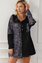 Load image into Gallery viewer, Half Button Leopard Collared Neck Blouse
