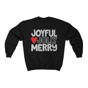 Joyful Jolly Merry White Font Unisex Heavy Blend™ Crewneck Sweatshirt