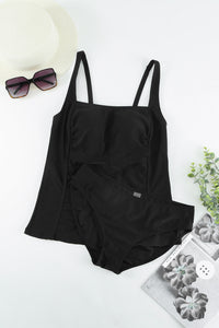 Gathered Detail Square Neck Tankini Set