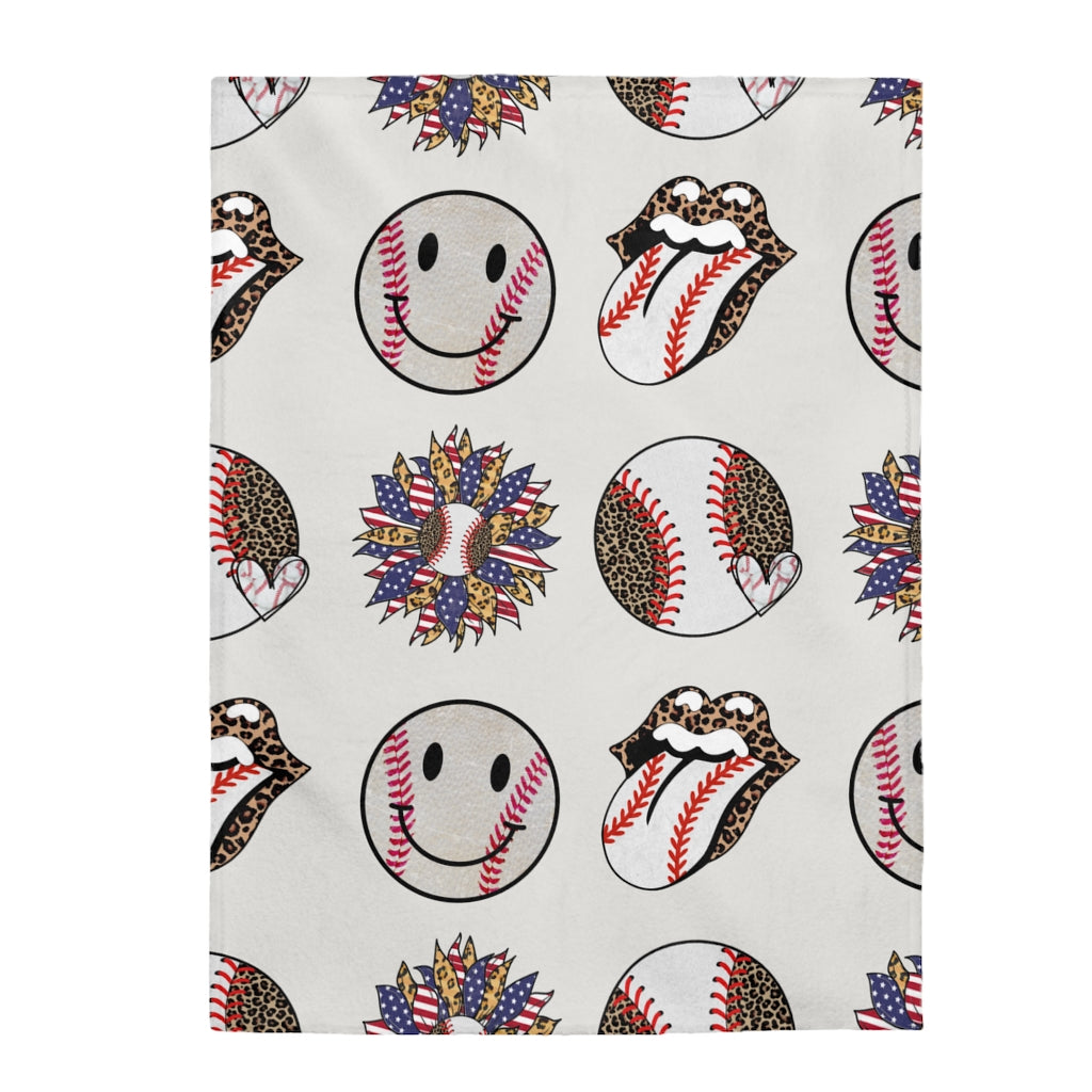 Smiley Baseball Stadium Velveteen Plush Blanket