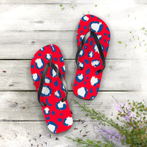 Leopard Fourth Of July Red White and Blue Flip Flops