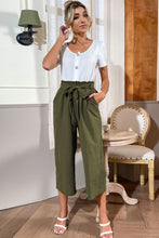 Load image into Gallery viewer, Round Neck Short Sleeve Top and Belted Pants Set
