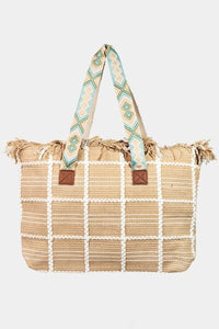 Fame Fringe Detail Checkered Tote Bag