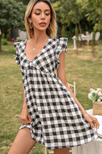 Load image into Gallery viewer, Plaid Butterfly Sleeve Deep V Dress
