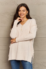 Load image into Gallery viewer, Full Size Buttoned Dropped Shoulder Raw Hem Pullover Sweater
