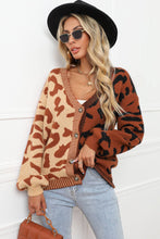 Load image into Gallery viewer, Leopard Button Front Ribbed Trim Cardigan
