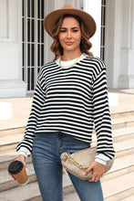 Load image into Gallery viewer, Striped Round Neck Dropped Shoulder Sweater
