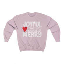 Load image into Gallery viewer, Joyful Jolly Merry White Font Unisex Heavy Blend™ Crewneck Sweatshirt
