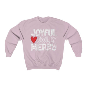 Joyful Jolly Merry White Font Unisex Heavy Blend™ Crewneck Sweatshirt